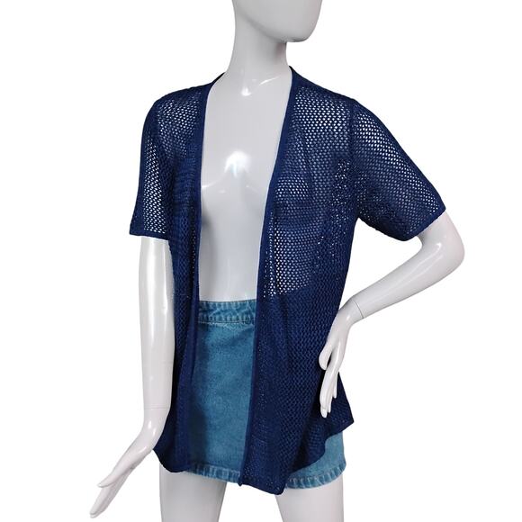 Christopher & Banks Open Knit Cardigan Size Small Blue Short Sleeve - Picture 2 of 8